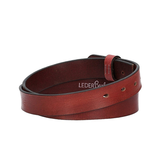 Lederriemen | Gürtelrohling Glanz 30mm in Rot mit Schlaufe und Kapplochteil - leder-accessoires.com