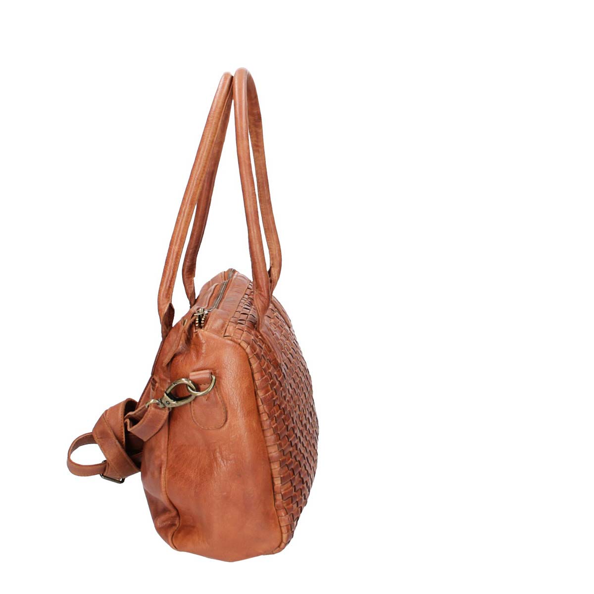Schultertasche in Cognac mit Flechtmuster aus Leder