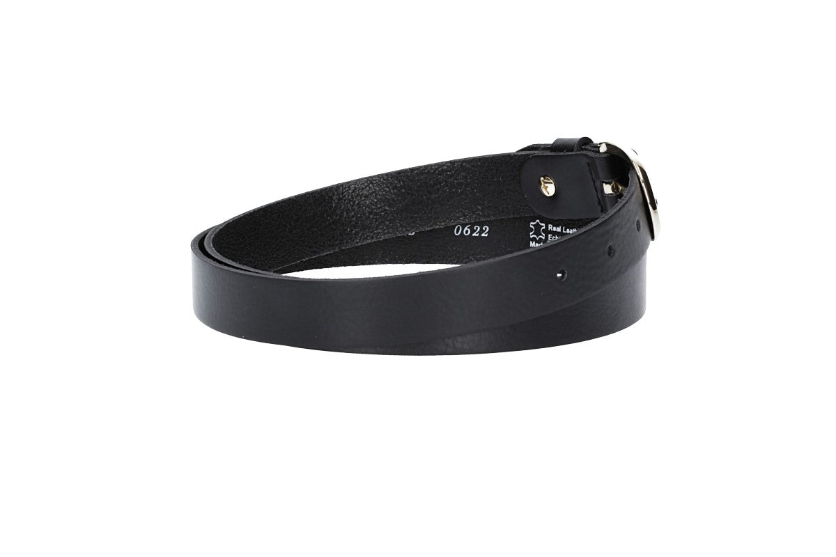 Damengürtel 25mm in Schwarz mit Dornschließe in Lightgold - leder-accessoires.com