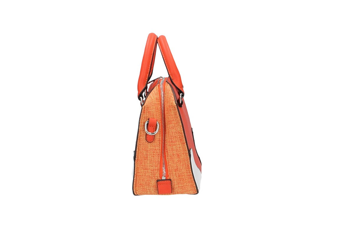 Kurzgrifftasche in Orange|Weiss mit Canvas
