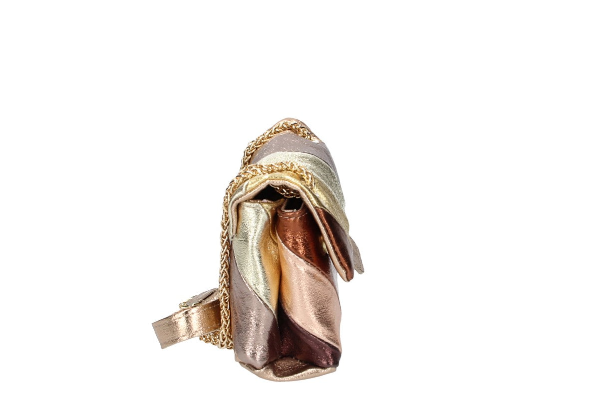 Clutch|Umhängetasche klein in Metallic Beige aus Leder