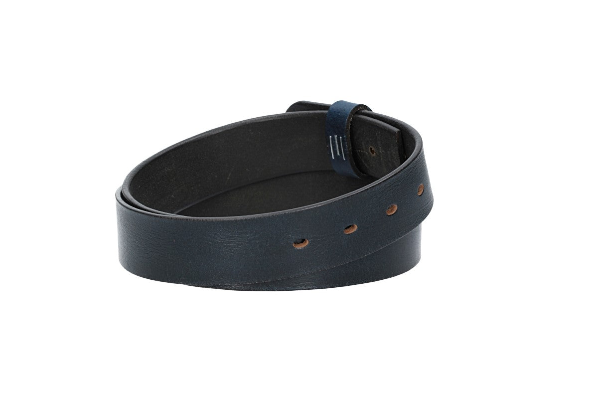 Lederriemen | Gürtelrohling Glanz 35mm in Blau | Marine mit Schlaufe und Kapplochteil - leder-accessoires.com
