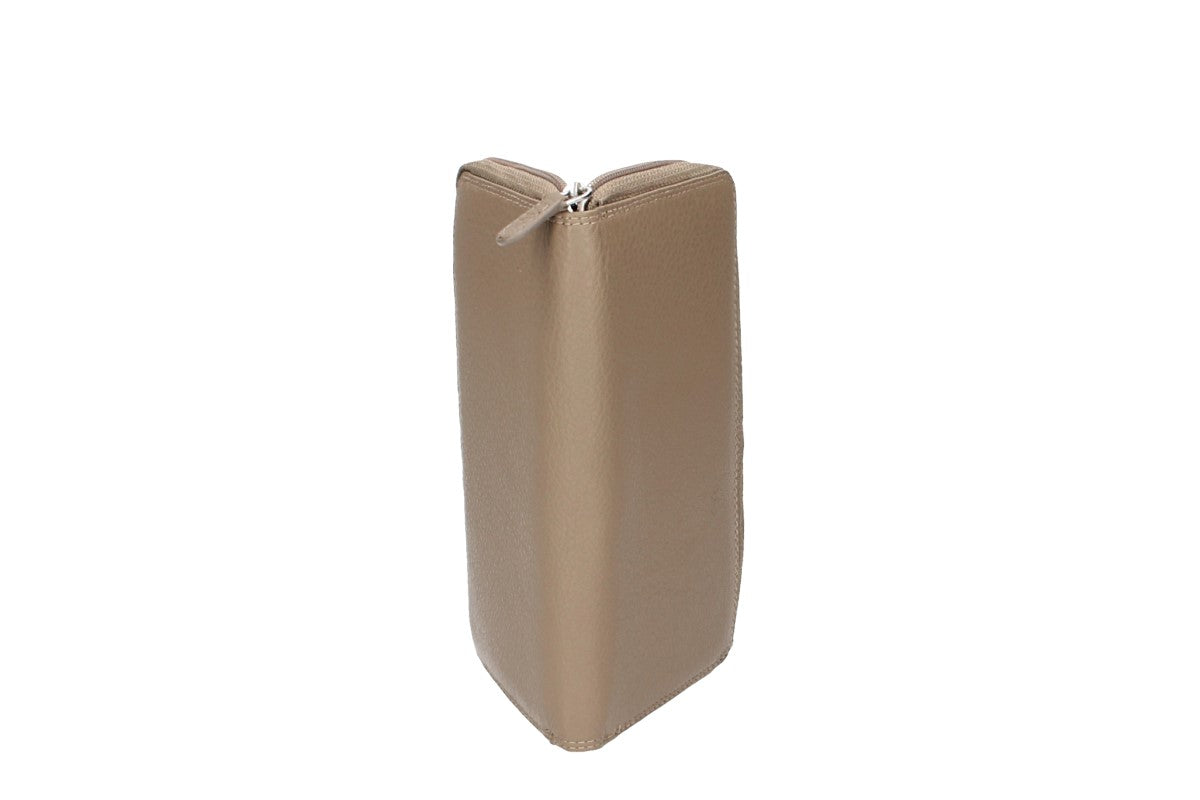 Damenbörse mit Reißverschluss in Taupe aus Leder - leder-accessoires.com