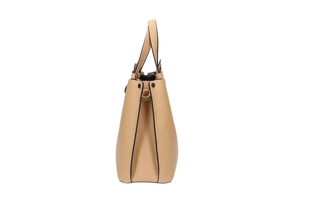 Kurzgrifftasche aus Leder in Beige