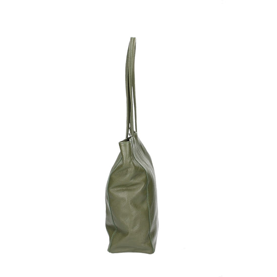 SALE Ledershopper mit Narbung in Grün|Oliv mit Reißverschluss - leder-accessoires.com
