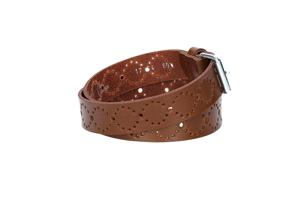 Ledergürtel Kids 25mm in Cognac mit Lochmuster und Rollschließe in Silber