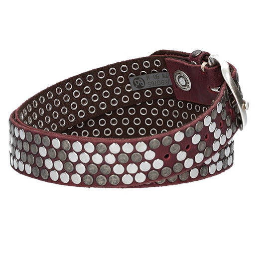 Nietengürtel 35mm in Beere|Bordeaux und Dornschließe Silber - leder-accessoires.com