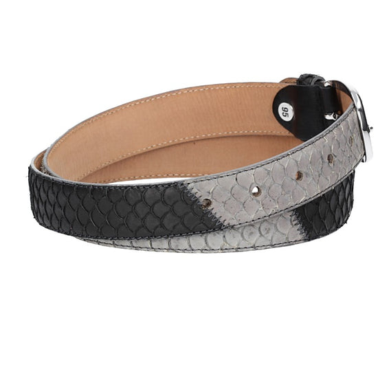 Schlangenledergürtel 30mm Grau|Schwarz und Dornschließe in Silber - leder-accessoires.com