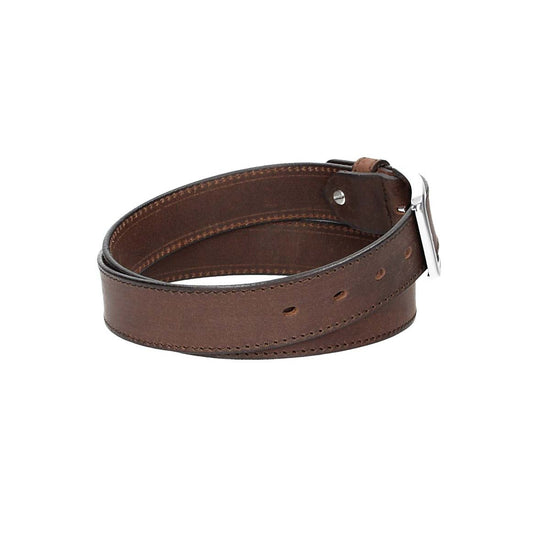 Ledergürtel Braun 35mm abgenäht mit Dornschließe in Silber - leder-accessoires.com