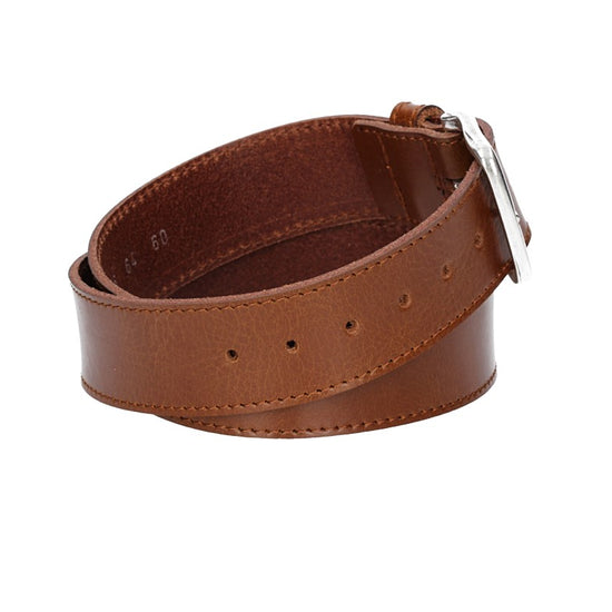 Ledergürtel Kids 30mm abgenäht in Cognac mit Dornschließe in Silber - leder-accessoires.com