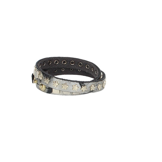 Armband doppelt Silber|Metallic mit Sternen aus Leder - leder-accessoires.com