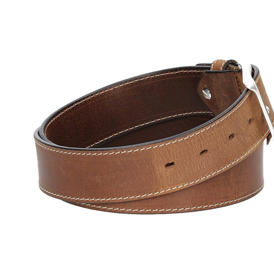 Ledergürtel Cognac 40mm abgenäht mit Dornschließe in Silber - leder-accessoires.com