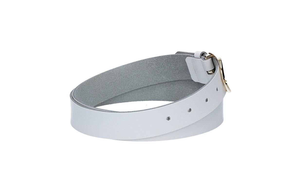 Ledergürtel 30mm in Weiss mit Dornschließe in Light Gold