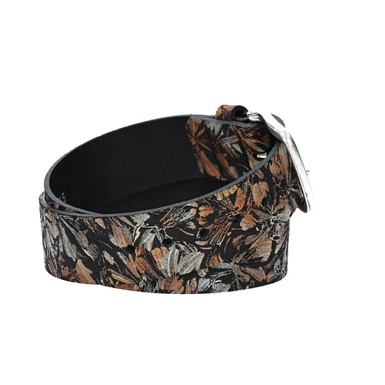 Ledergürtel Kids 30mm in Schwarz mit Blumenmuster und Schließe Silber - leder-accessoires.com