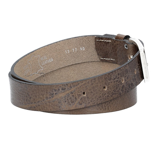 Hochwertiger Ledergürtel 35mm in Grau mit rustikaler Schließe in Silber - leder-accessoires.com