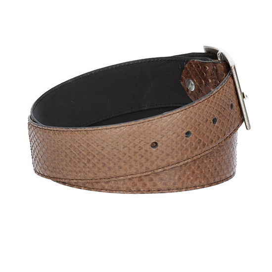 Schlangenledergürtel 40mm Braun und Vollschließe in Silber - leder-accessoires.com