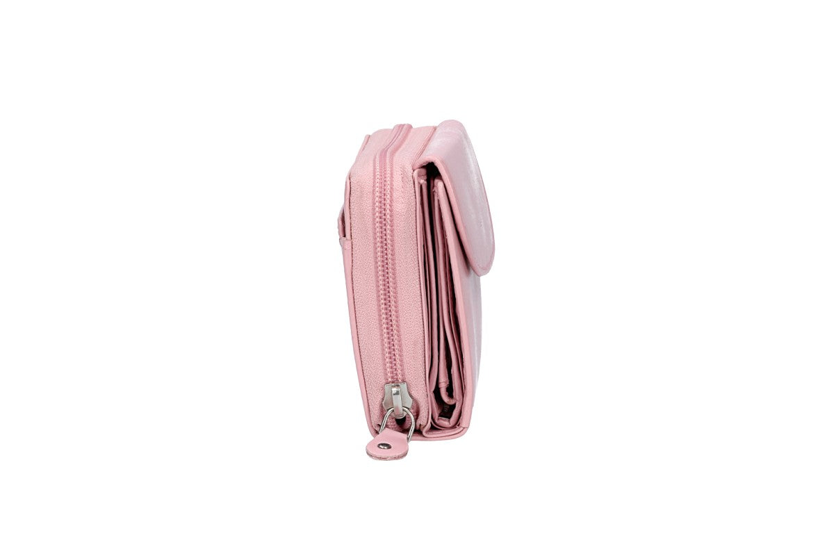 Damenbörse mit Reißverschluss in Rosa aus Leder