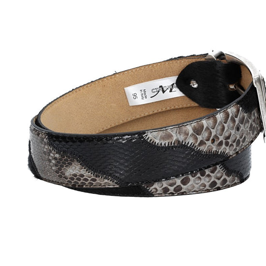Schlangengürtel 40mm in Schwarz mit Fell und Dornschließe in Silber - leder-accessoires.com