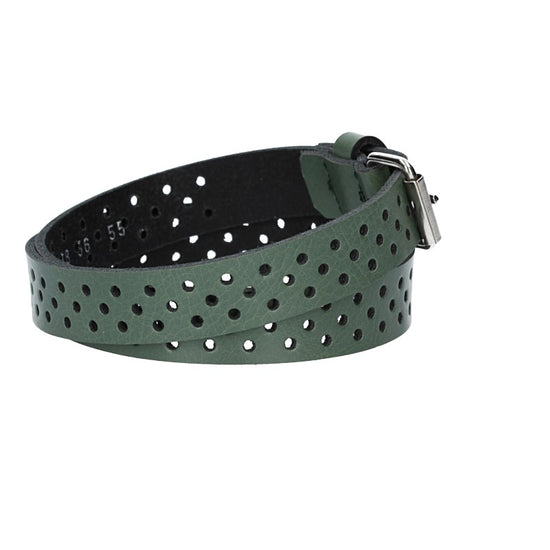 Ledergürtel Mini 20mm in Grün mit durchgehender Lochung und dunkler Rollschließe - leder-accessoires.com