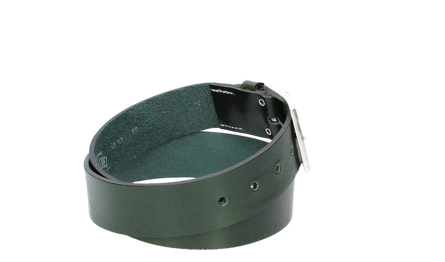 Hochwertiger Ledergürtel 40mm in Grün mit rustikaler Schließe in Silber