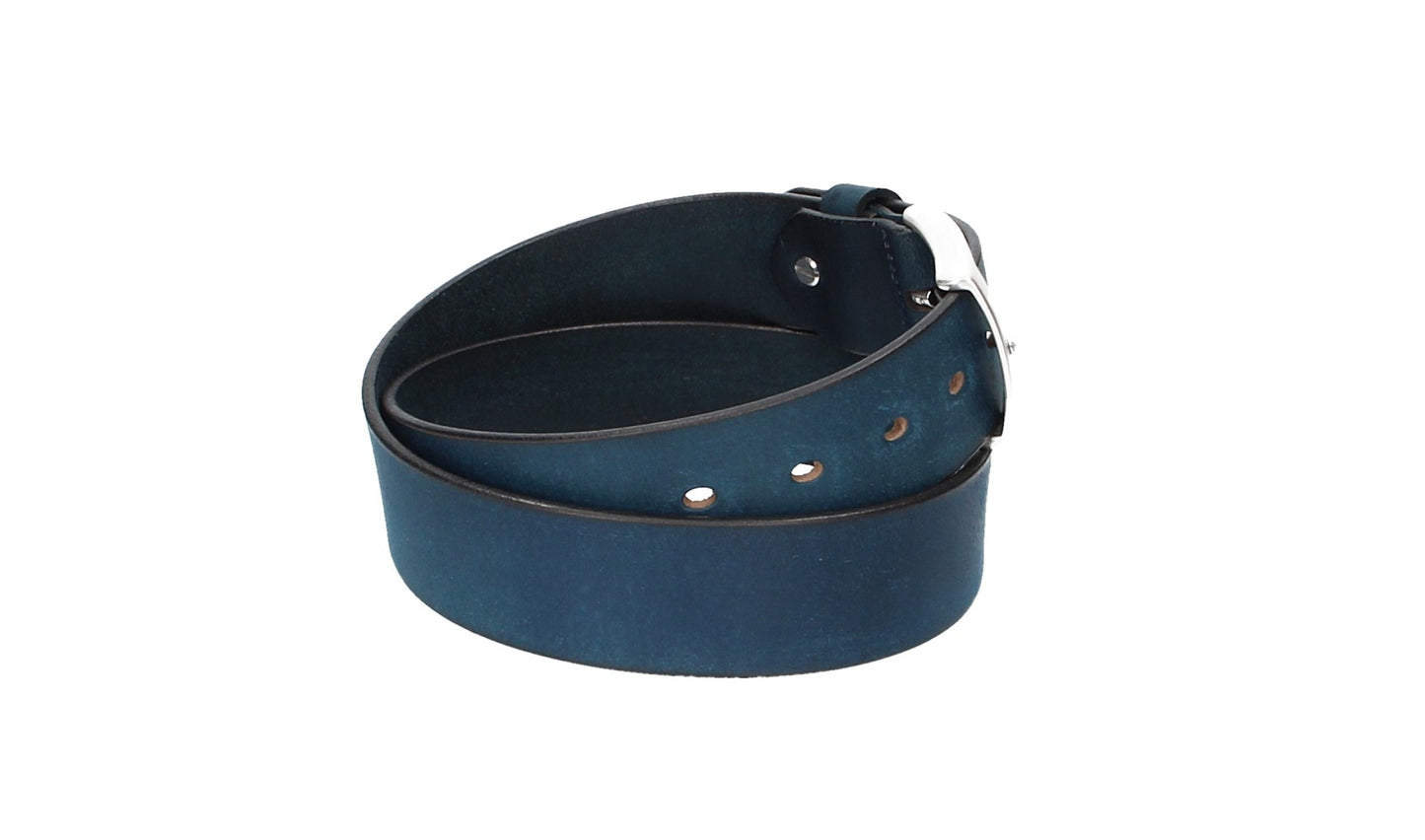 Ledergürtel Blau|Marine 40mm mit Dornschließe in Silber