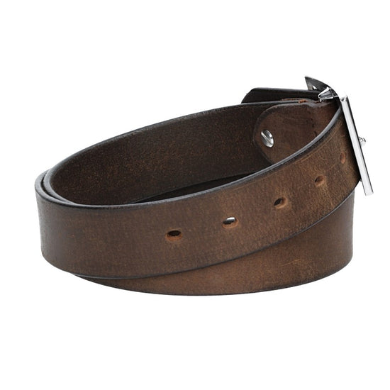 Ledergürtel Braun 35mm mit Vollschließe in Silber - leder-accessoires.com