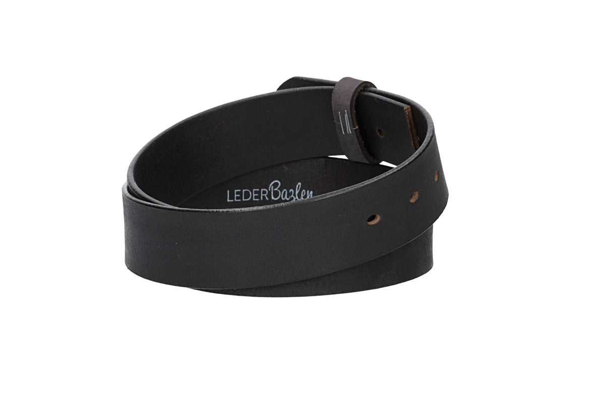 Lederriemen | Gürtelrohling Matt 40mm in Schwarz mit Schlaufe und Kapplochteil - leder-accessoires.com