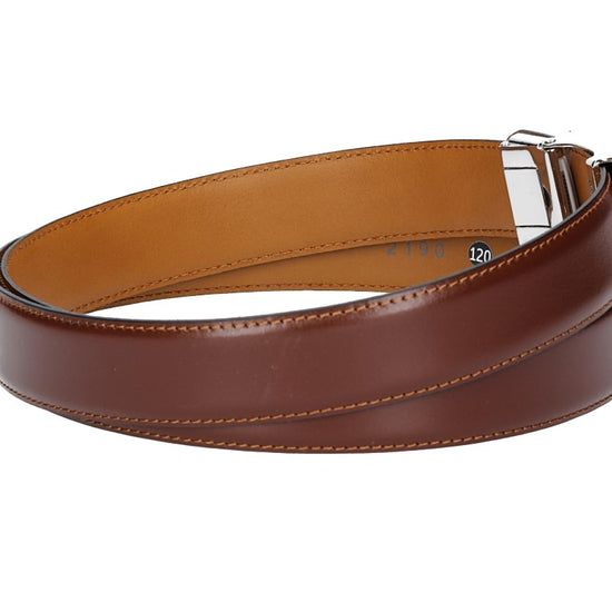 Anzugs| Automatikgürtel 35mm bombiert und abgenäht in Cognac mit Koppelschließe - leder-accessoires.com