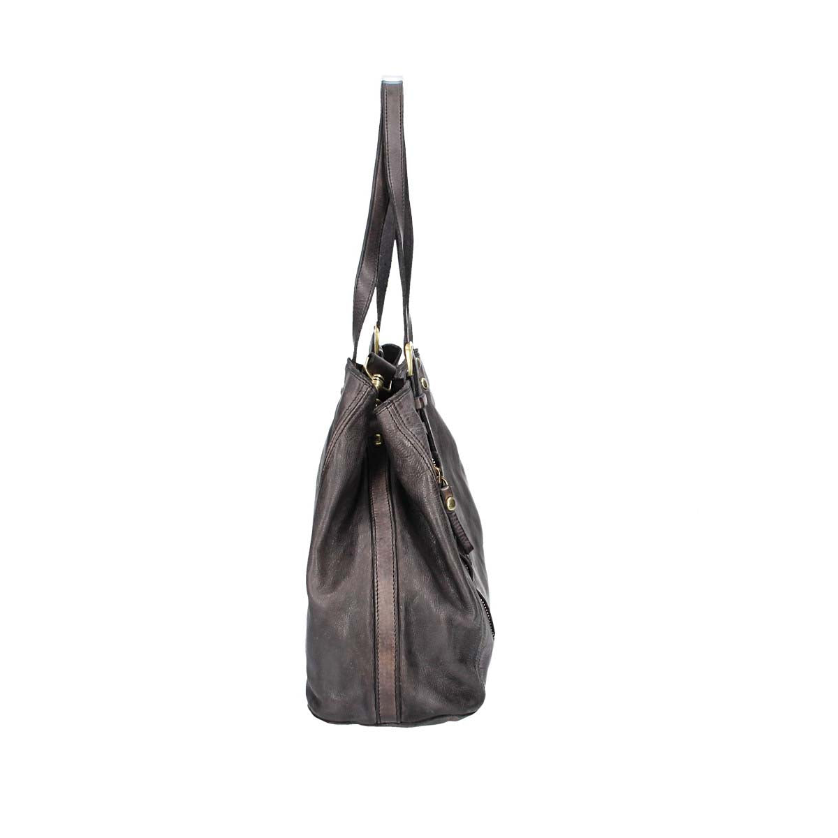 Shopper in Grau aus Leder mit Erweiterung - leder-accessoires.com