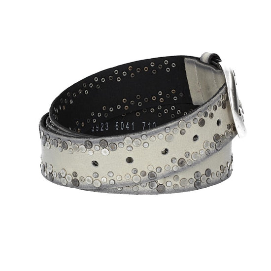 Ledergürtel Überlänge Grau 40mm mit Nieten und Dornschließe - leder-accessoires.com