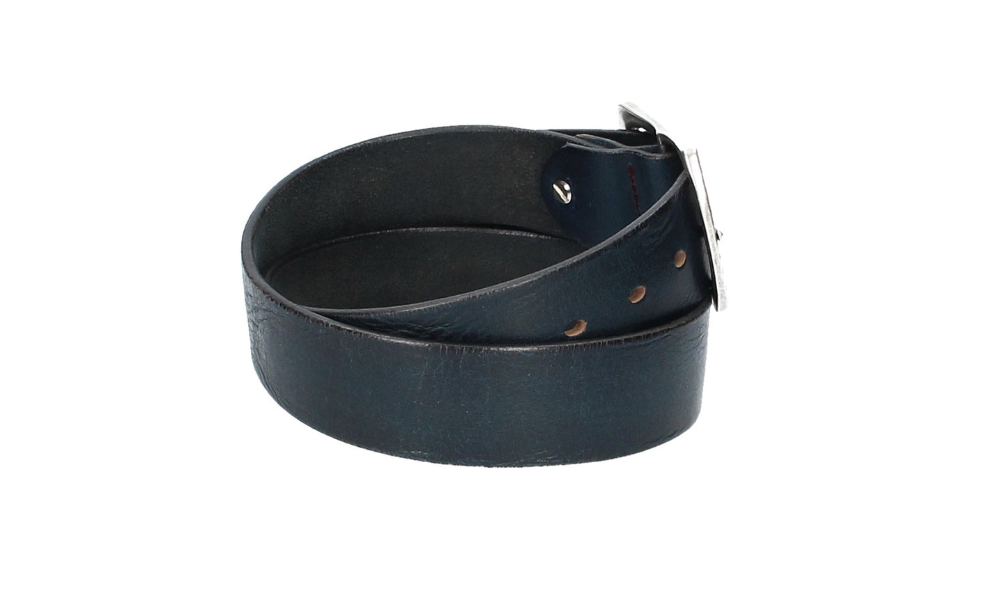 Ledergürtel Blau|Marine 40mm mit Vollschließe in Silber