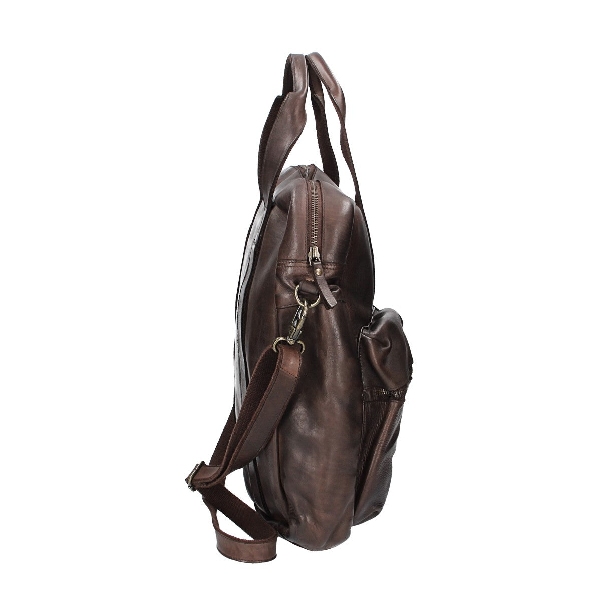 Ledertasche in Braun mit Reißverschluss und zwei Vortaschen