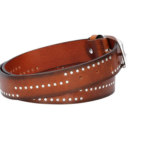 Nietengürtel 35mm in Cognac mit Airbrushkante und Dornschließe Silber - leder-accessoires.com
