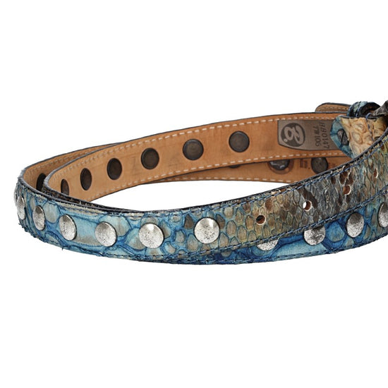 Schlangenledergürtel 25mm Blau und Dornschließe in Messing - leder-accessoires.com