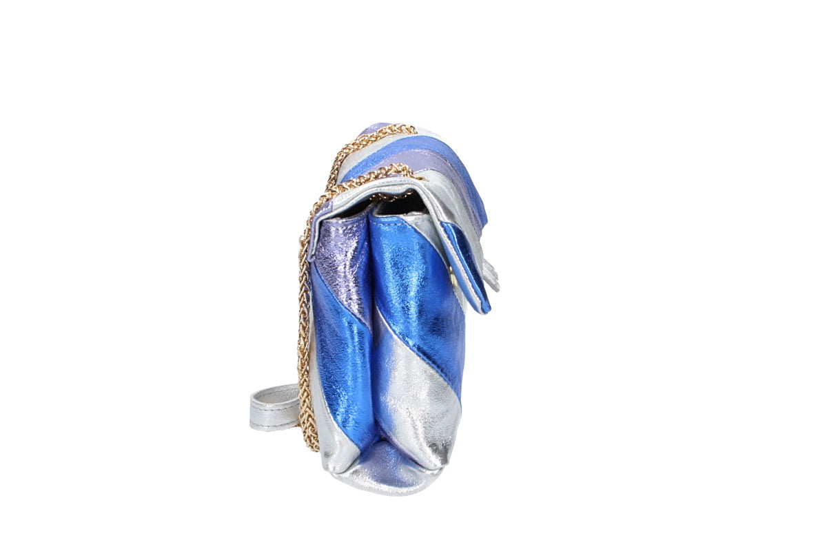 Clutch|Umhängetasche in Metallic Blau aus Leder
