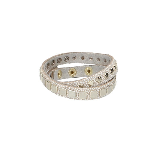 Armband doppelt Weiß in Rochenoptik|Nieten aus Leder - leder-accessoires.com