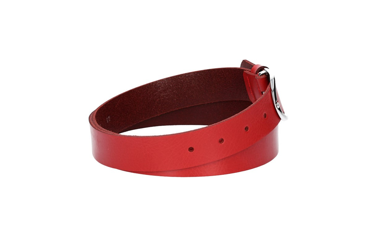 Ledergürtel 30mm in Rot mit Dornschließe in Silber