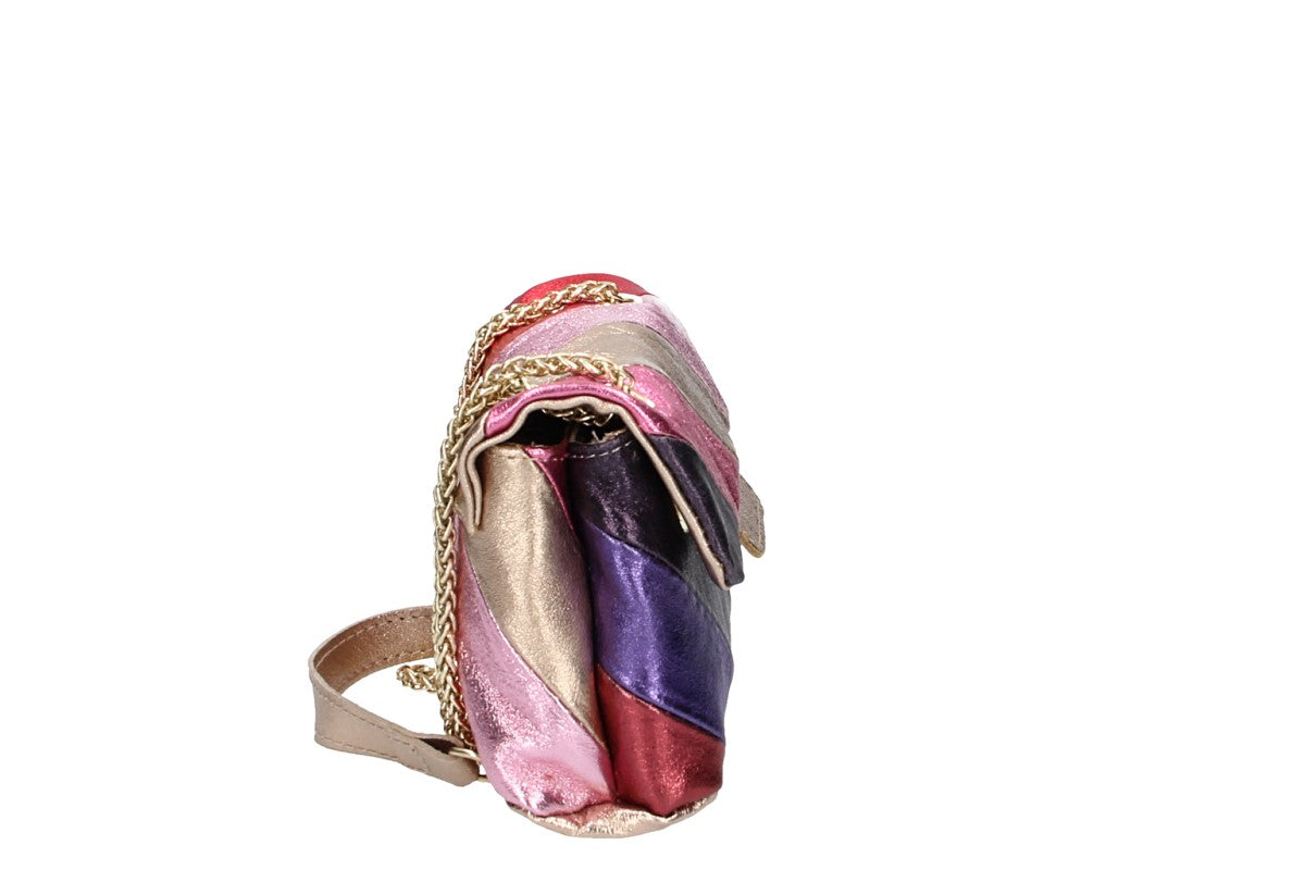 Clutch|Umhängetasche klein in Metallic Rosa aus Leder