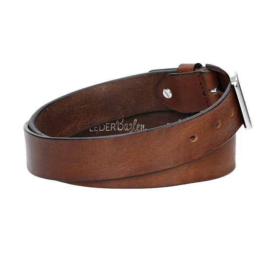 Ledergürtel Cognac 35mm mit Dornschließe in Silber - leder-accessoires.com