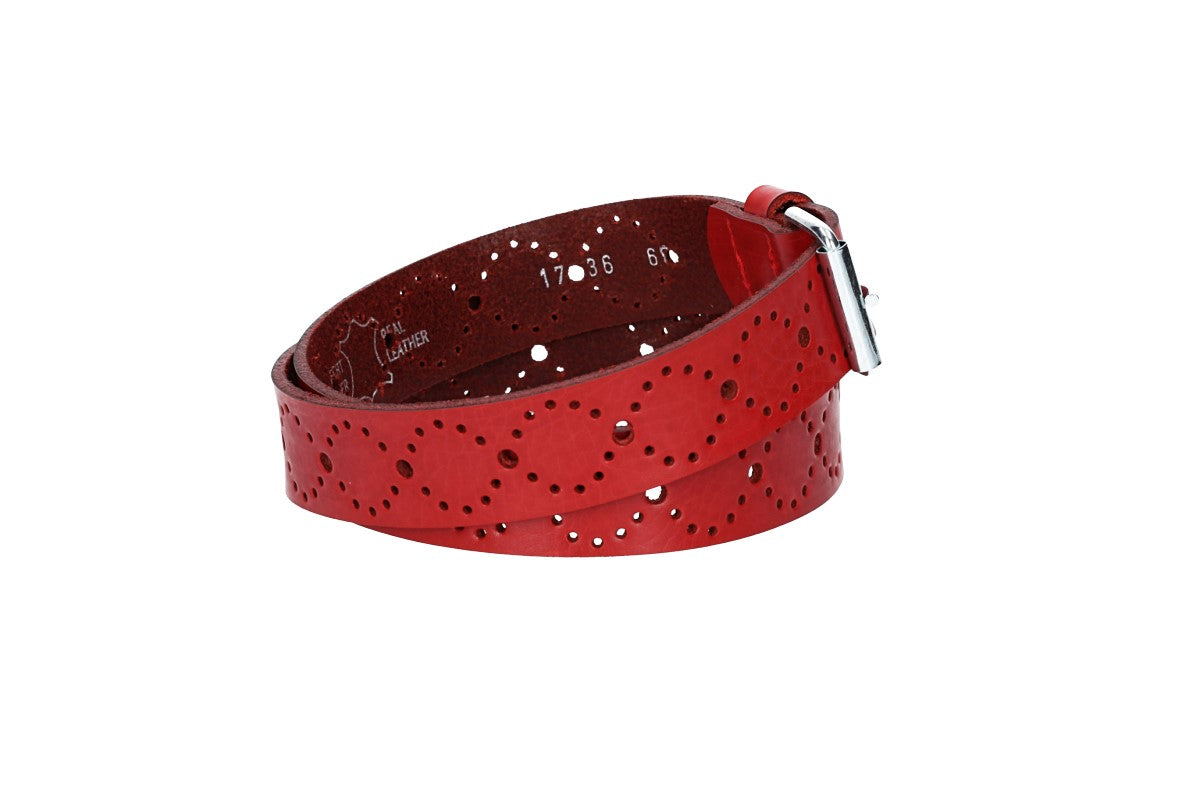Ledergürtel Kids 25mm in Rot mit Lochmuster und Schließe Silber