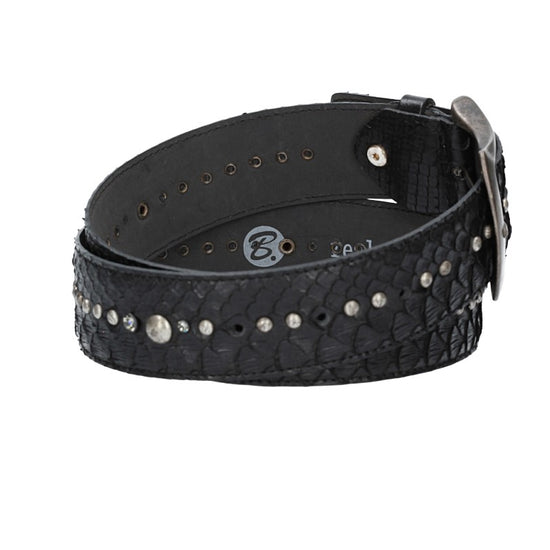 Schlangenledergürtel 40mm Schwarz mit Nieten und Strass - leder-accessoires.com