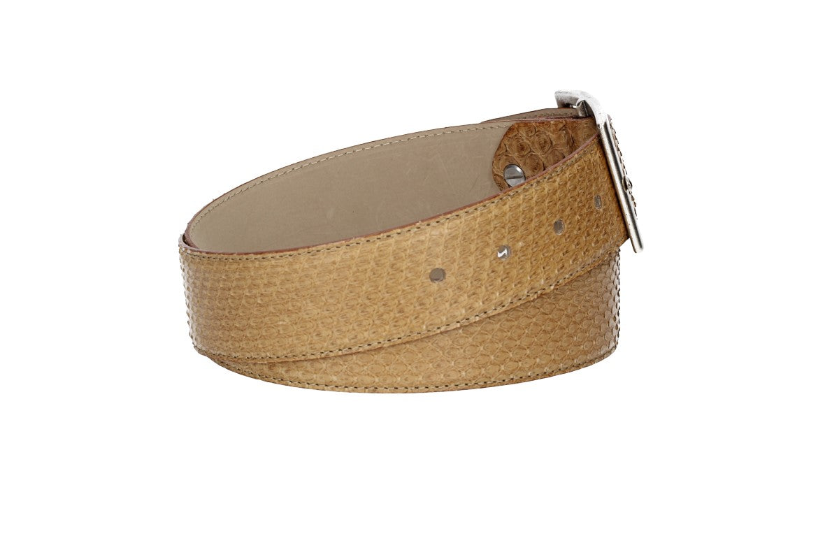 Schlangenledergürtel 40mm Taupe|Beige mit Vollschließe in Silber