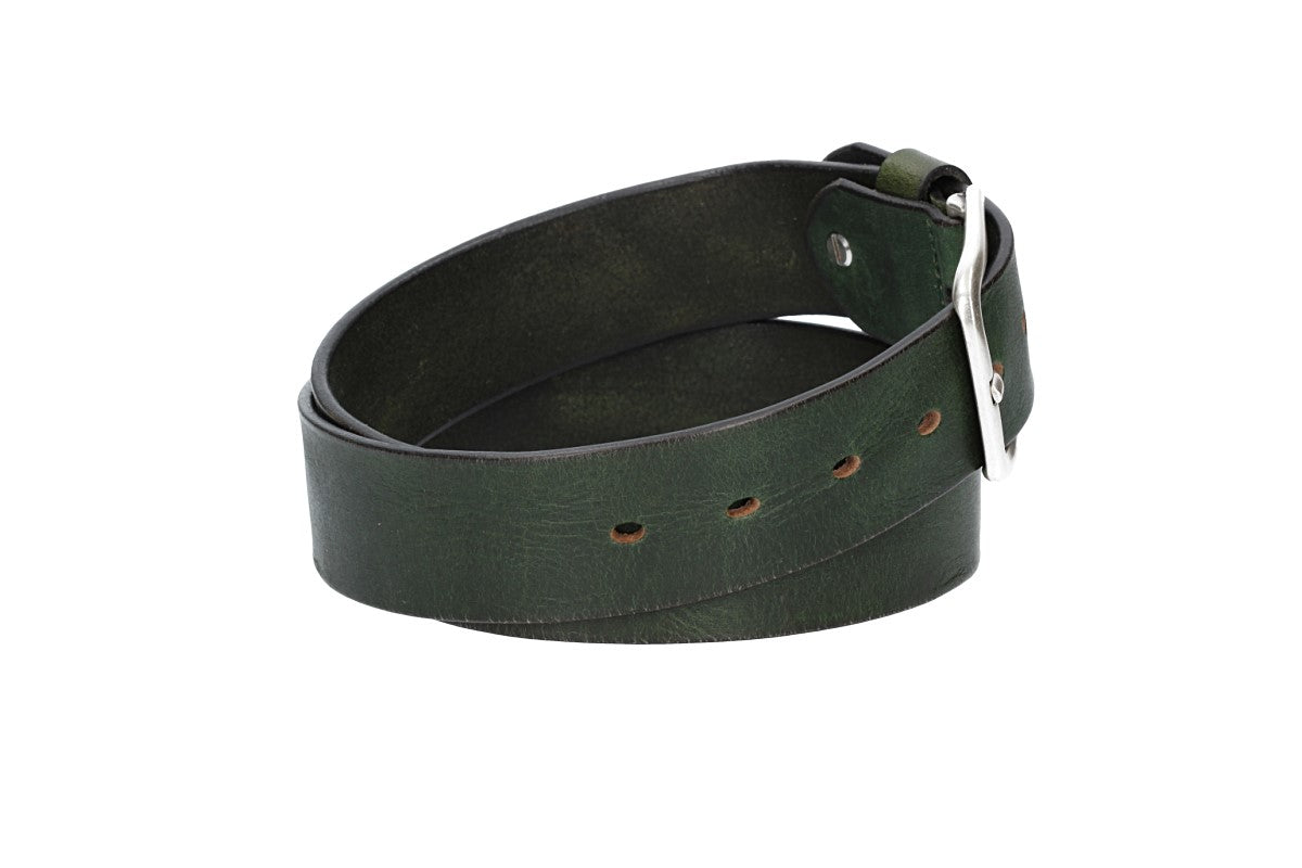 Ledergürtel Grün 40mm mit Dornschließe in Silber