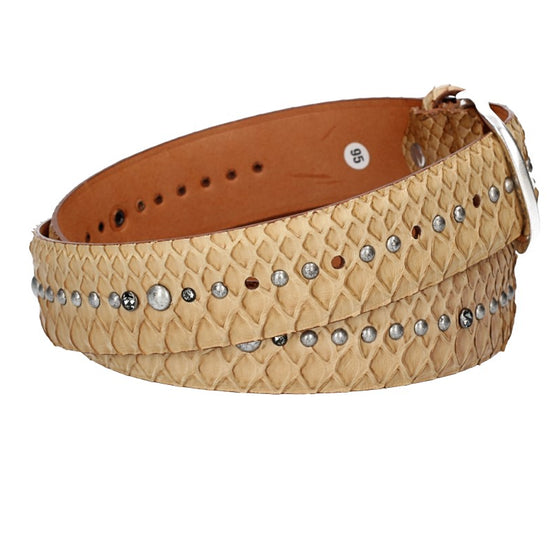 Schlangenledergürtel 40mm Beige mit Nieten und Strass - leder-accessoires.com
