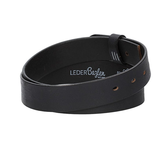 Lederriemen | Gürtelrohling Matt 35mm in Schwarz mit Schlaufe und Kapplochteil - leder-accessoires.com