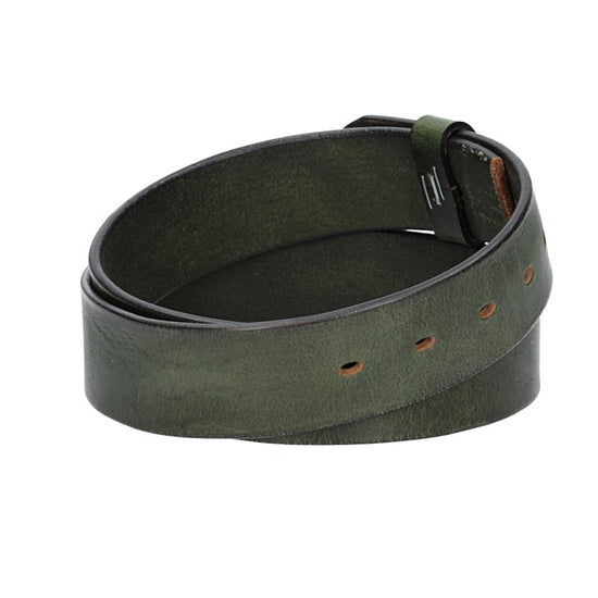 Lederriemen | Gürtelrohling Glanz 40mm in Grün mit Schlaufe und Kapplochteil - leder-accessoires.com