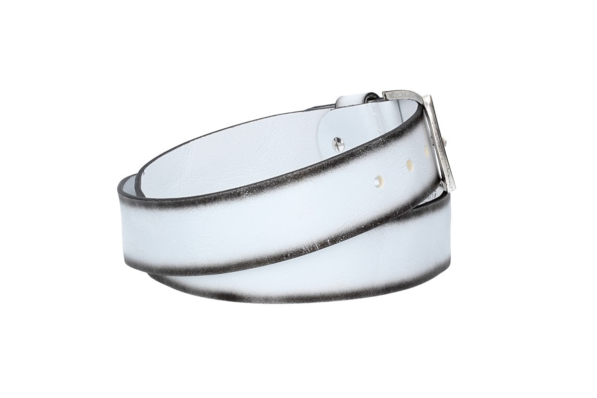Jeansgürtel 40mm in Weiß mit Airbrushkante und Dornschließe Altsilber