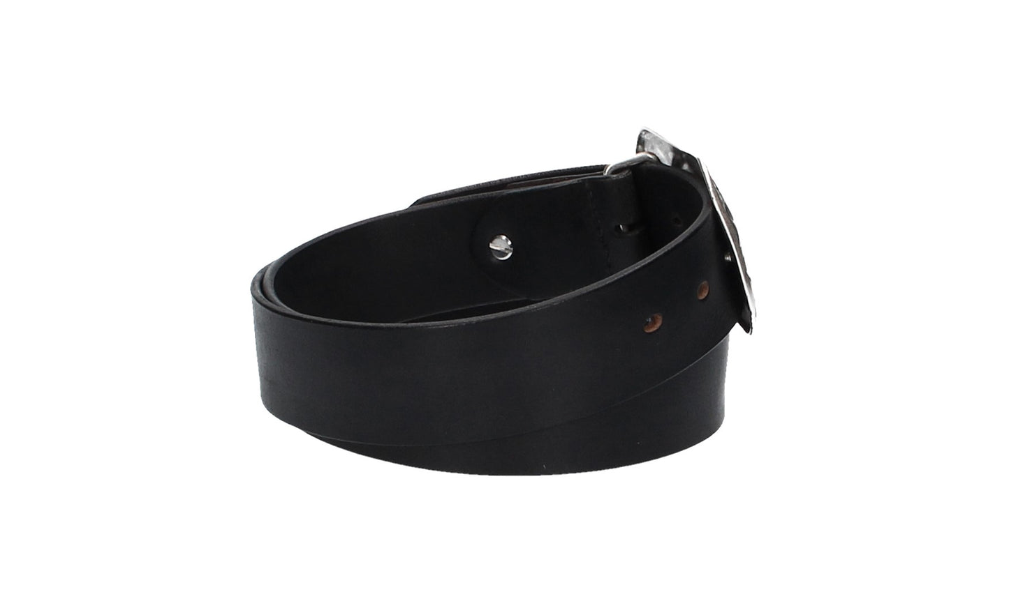 Ledergürtel Schwarz 40mm mit Blumenschließe|Koppelschließe