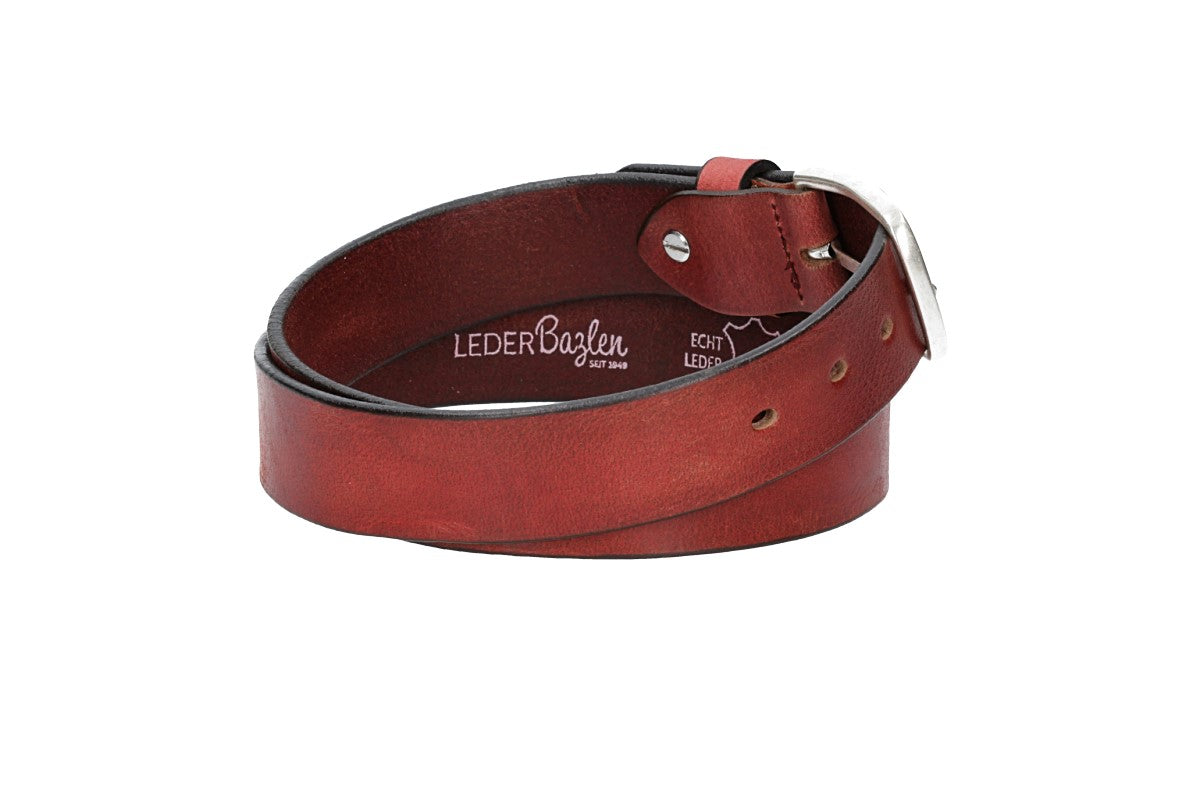 Ledergürtel Rot 35mm mit Dornschließe in Silber