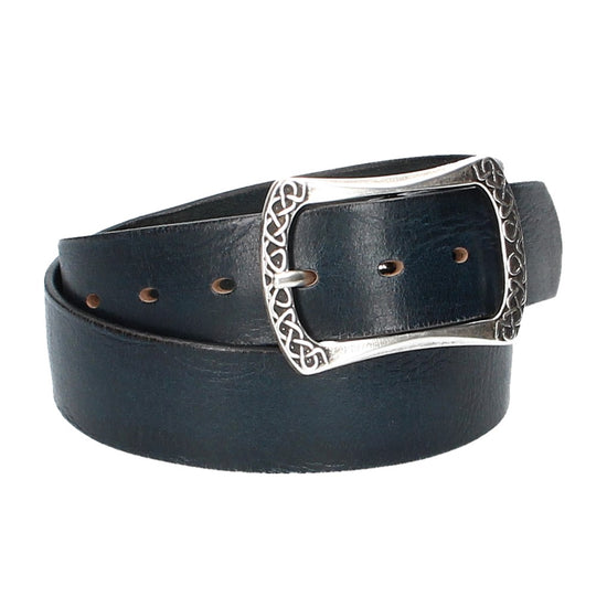 Ledergürtel Blau|Marine 40mm mit Vollschließe in Silber - leder-accessoires.com